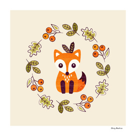 Little Fox with Autumn Berries