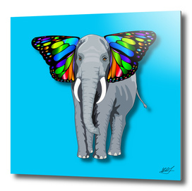 Psychedelic Grey Elephant With Butterfly Ears