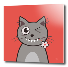 Funny Winking Cartoon Kitty Cat