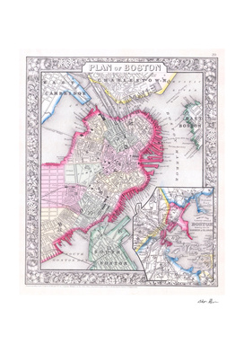 Vintage Map of Boston Massachusetts (1864)