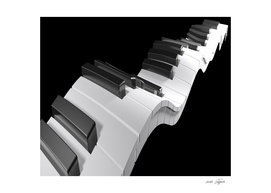 Keyboard of a piano waving on black background