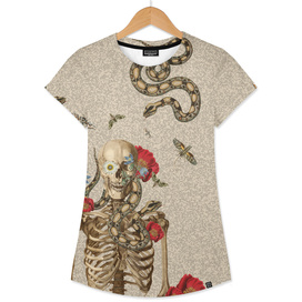 Skeleton and flowers