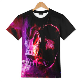 Skull with flames in magical purple lights