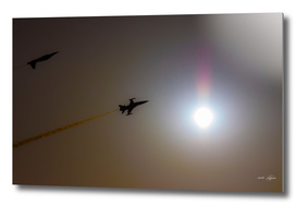 Military turkish acrobatic airplanes in backlight