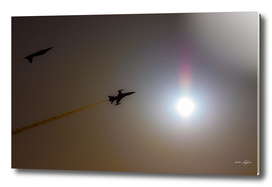 Military turkish acrobatic airplanes in backlight