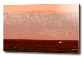 Panorama on the turkish aegean sea - red filtered