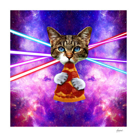 Cat Pizza Eating Cosmos Space galaxy
