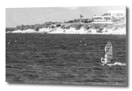Wind surfing in Turkey - Black and white