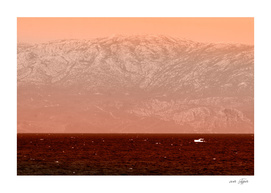Panorama on the turkish aegean sea - red filtered