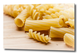 Italian pasta on a wooden table
