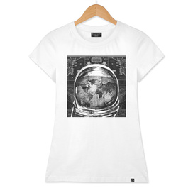 astronaut world map black and white