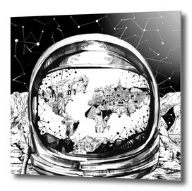 astronaut world map black and white 2