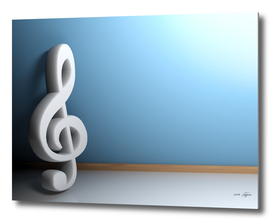 Musical sol key leaning at blue wall - 3D rendering