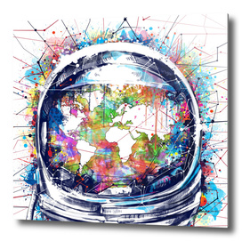astronaut world map watercolor