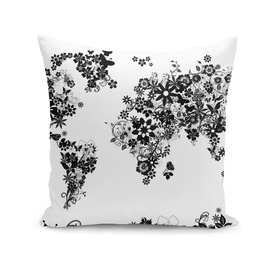 world map flowers black and white