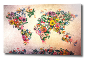 world map flowers vintage 3