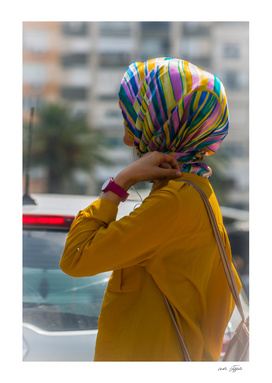 Modern colorful muslim woman in the city