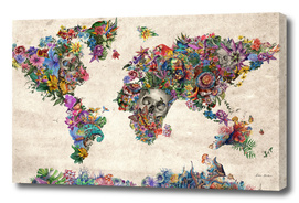 world map skull flowers 2