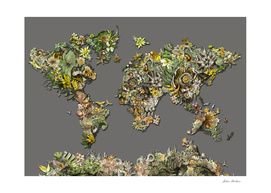 world map tropical flowers