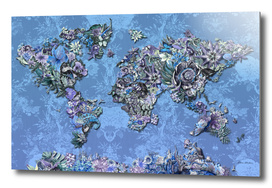 world map tropical flowers blue