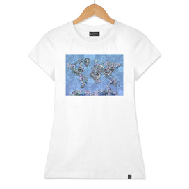 world map tropical flowers blue