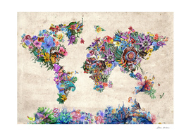 world map tropical flowers 4