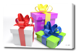Three gift boxes on white surface - 3D rendering