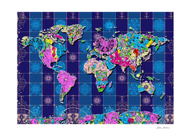 world map mandala blue