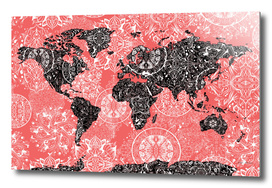 world map mandala red