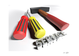 Hammer and screwdriver for Service - 3D rendering