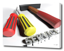Hammer and screwdriver for Service - 3D rendering
