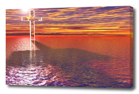 Christian cross on red sea