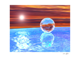 Glass sphere on the sea - 3D rendering
