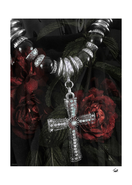 Cross and Roses Digital Collage Art