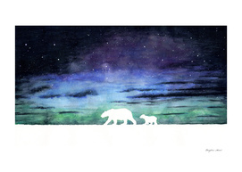 Aurora borealis and polar bears (white version)