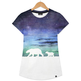 Aurora borealis and polar bears (white version)