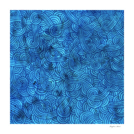 Teal blue swirls doodle
