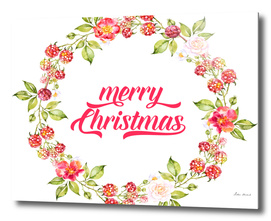 Merry Christmas Typography Christmas Berries Wreath