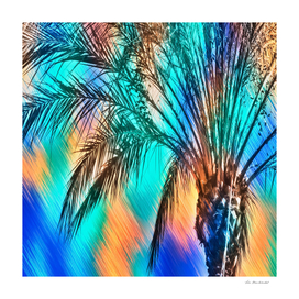 palm tree with splash painting abstract in blue brown green