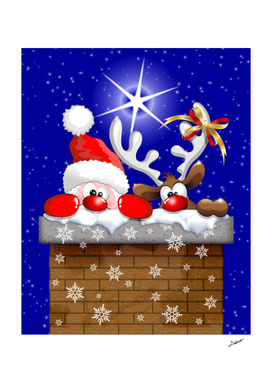 Funny Christmas Santa and Reindeer Cartoon