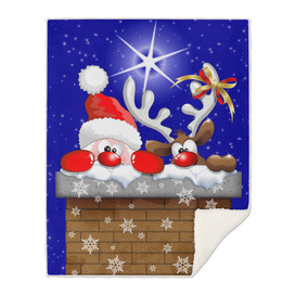 Funny Christmas Santa and Reindeer Cartoon