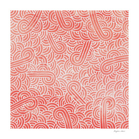 Coral pink and white swirls doodle
