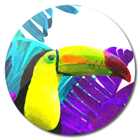 Toucan Palm Leaves Watercolor