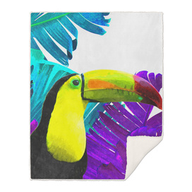 Toucan Palm Leaves Watercolor