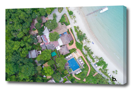 Coastline of the Tropical Island. Top View. Green Trees