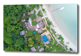 Coastline of the Tropical Island. Top View. Green Trees