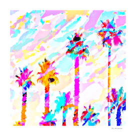 palm tree with colorful painting texture abstract