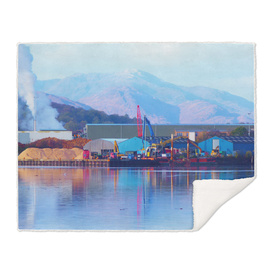 Industrial reflection at mountains edge
