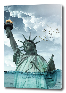 Lady Liberty under water