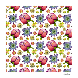 Succulents and Peonies Pattern